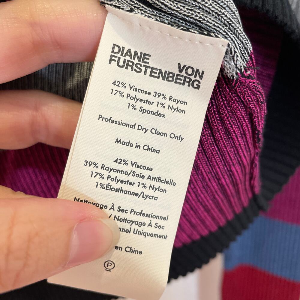 Diane Von Furstenberg Cropped Plaited Pullover Ribbed Ribbon Teal Gray‎ Purple M - Picture 4 of 5